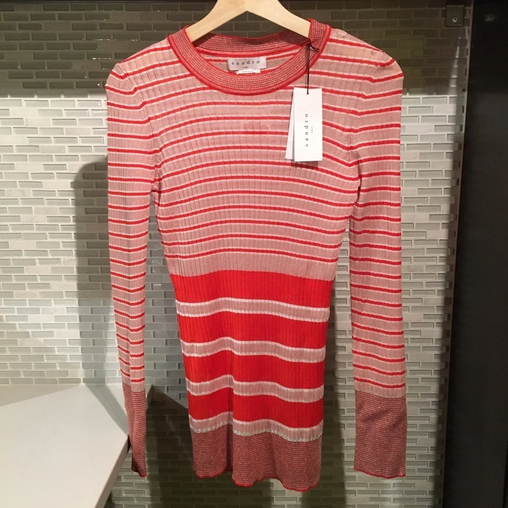 NWT Sandro Paris Ribbed Long Sleeve Striped Top - Picture 4 of 14